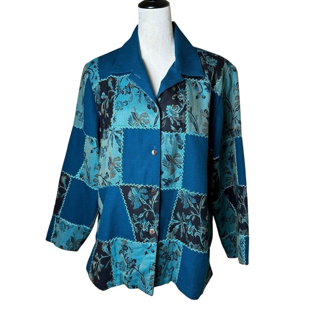 Vintage Artsy Floral Patchwork Jacket‎ XL | Retro Statement Wearable Art Blazer